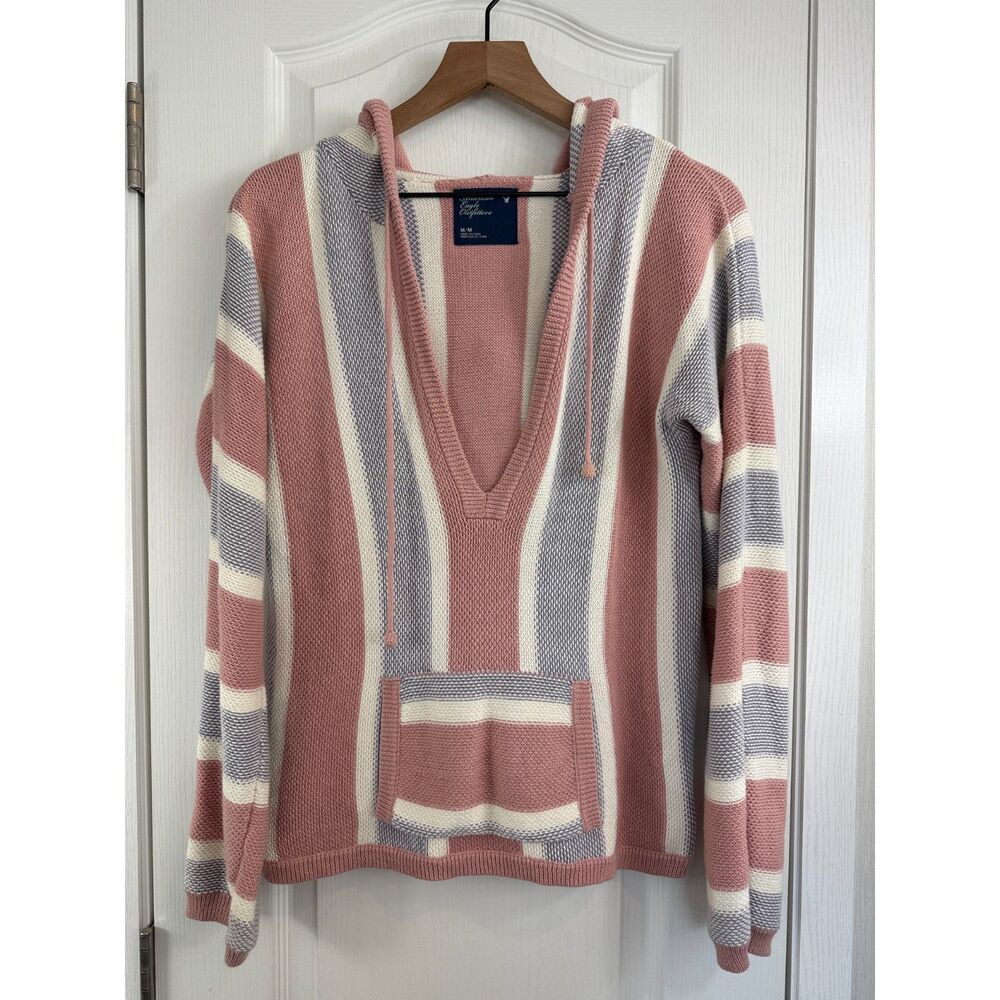 American Eagle Outfitters Hoodie Sweater Pink Purple Stripe Women's M Medium